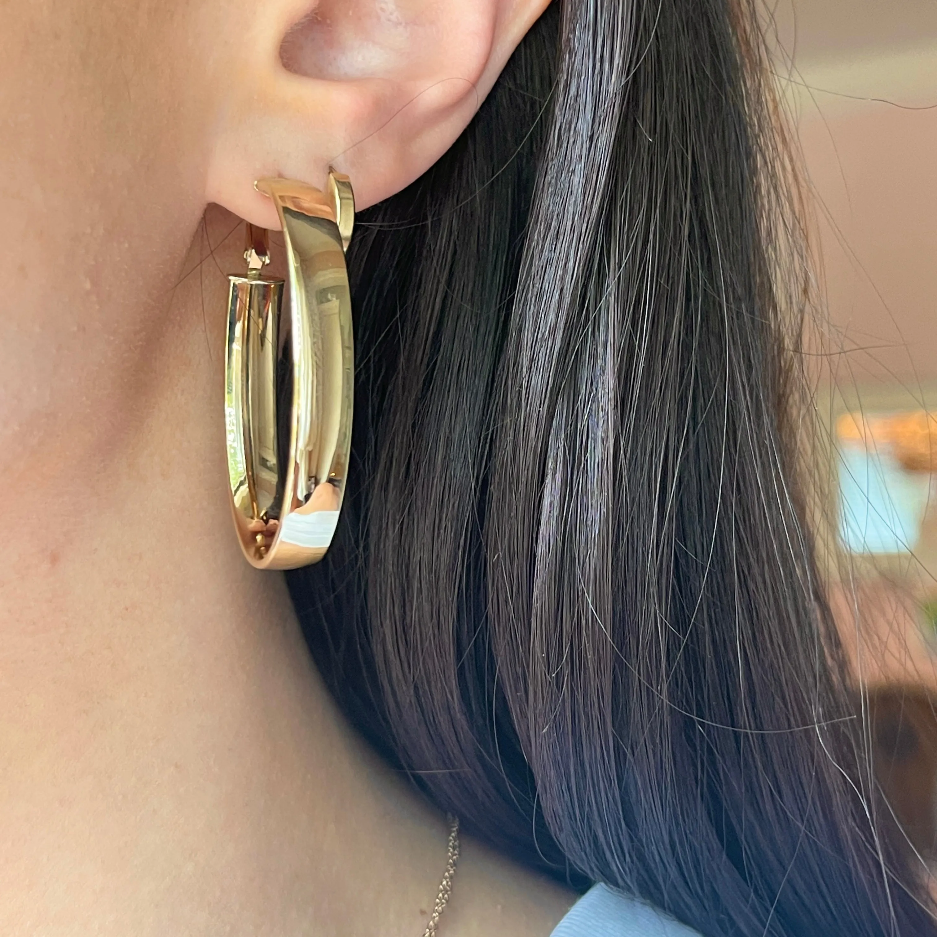 14KT Yellow Gold 7mm Oval Large Hoop Earrings 43mm