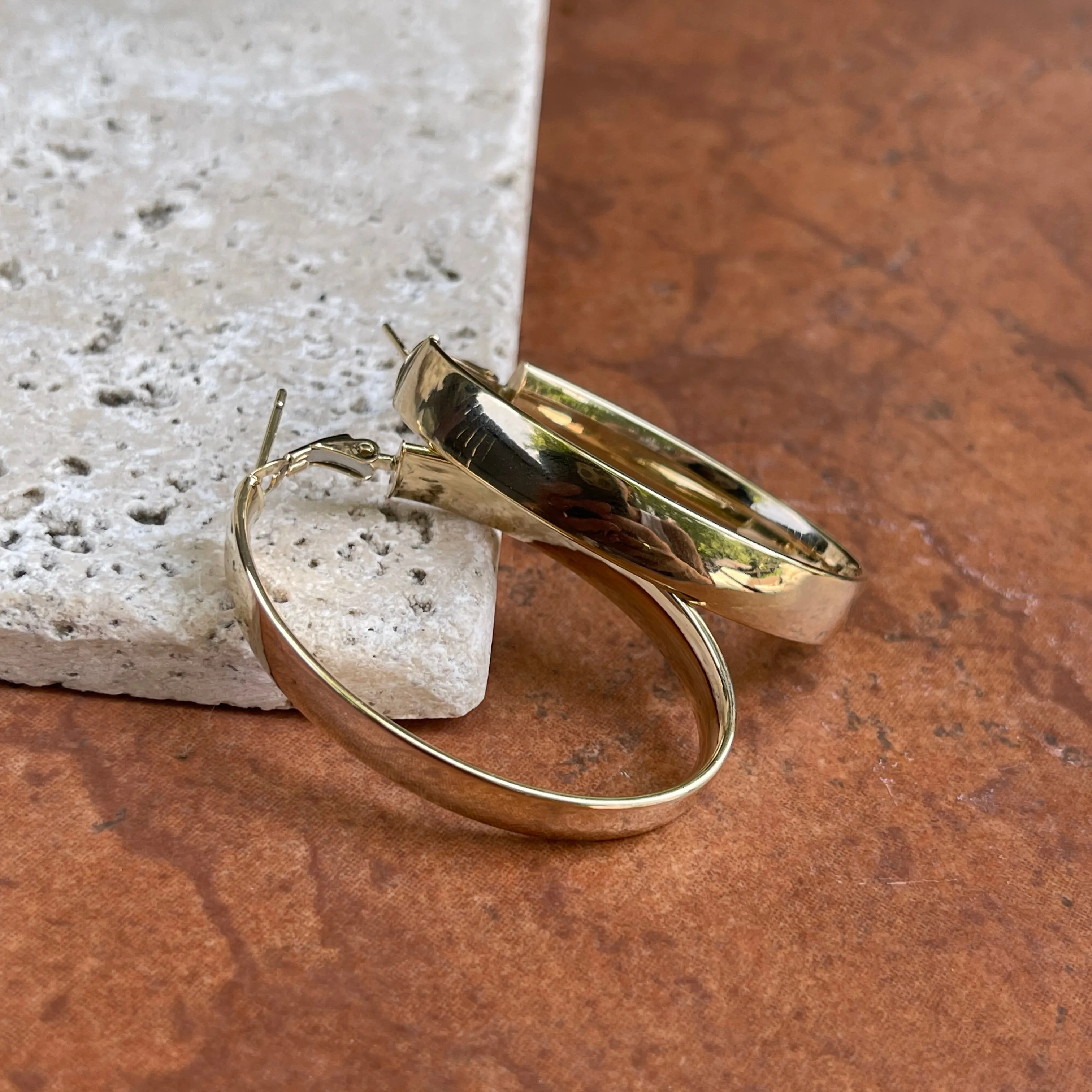 14KT Yellow Gold 7mm Oval Large Hoop Earrings 43mm