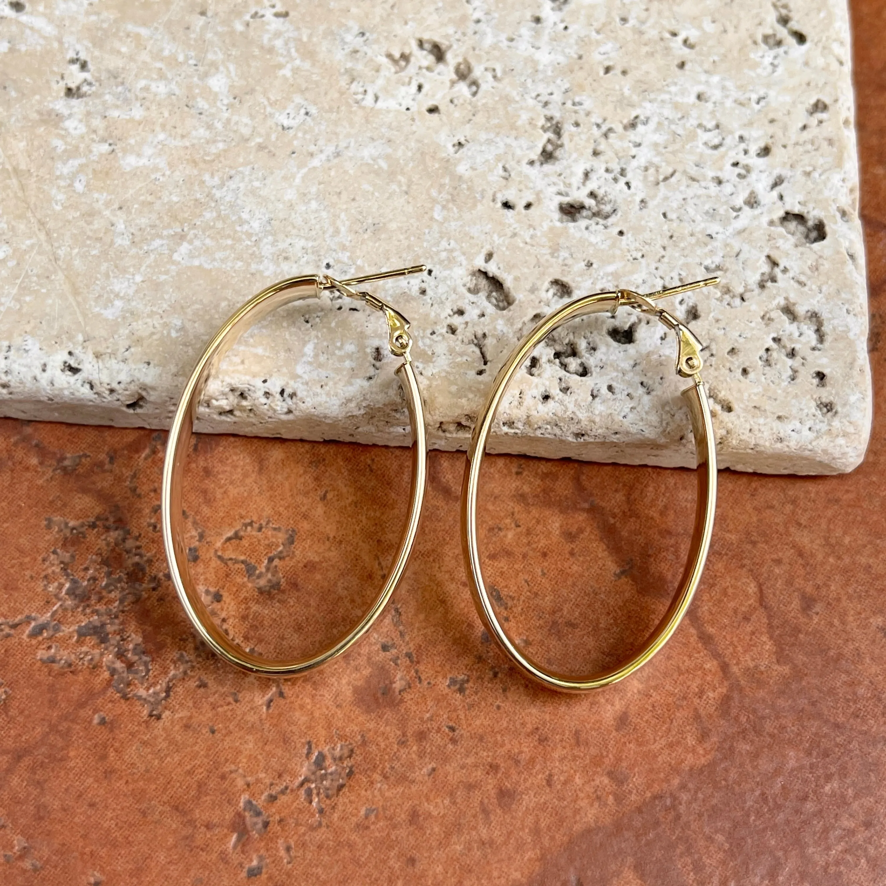 14KT Yellow Gold 7mm Oval Large Hoop Earrings 43mm