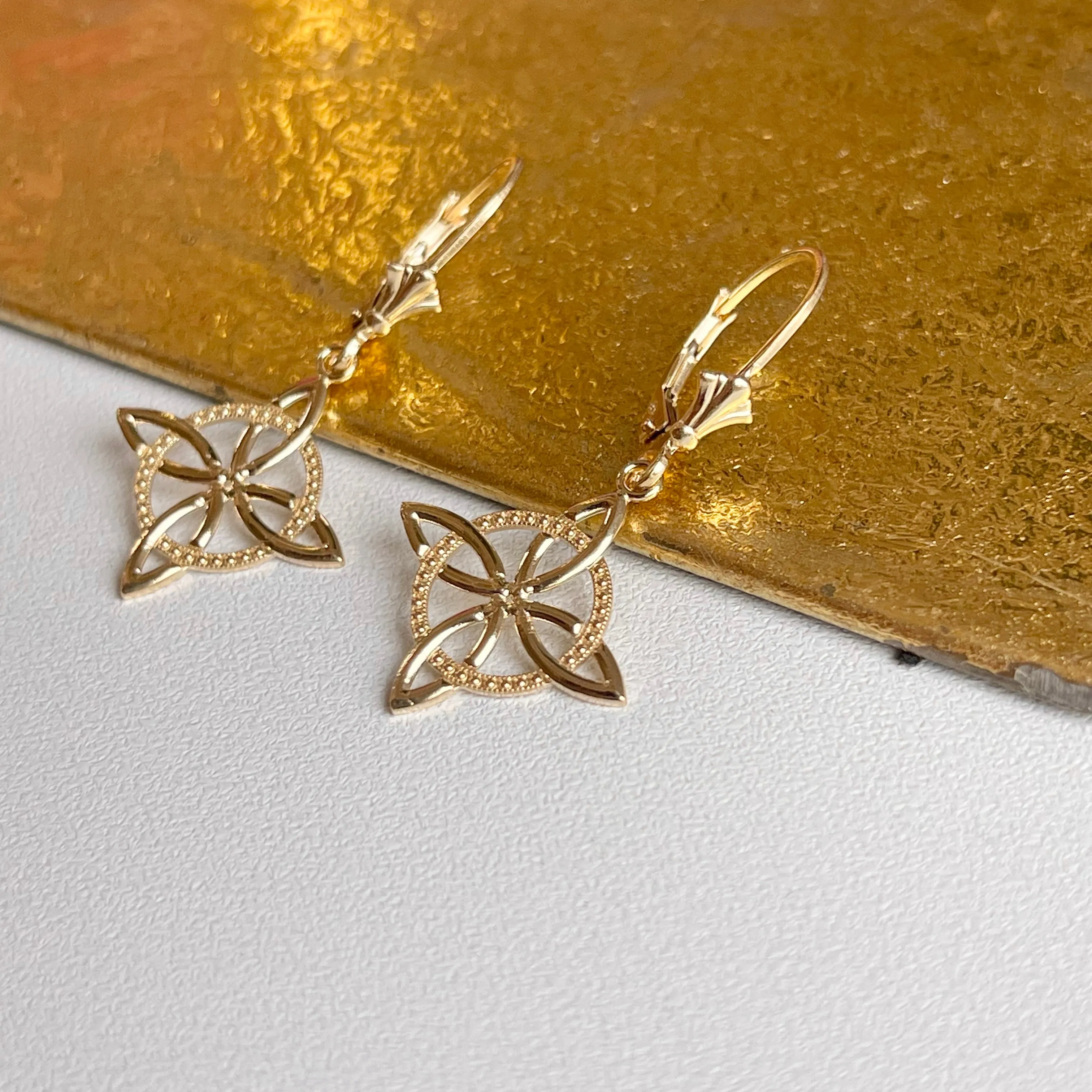 14KT Yellow Gold Celtic Eternity Knot Lever Back Earrings
