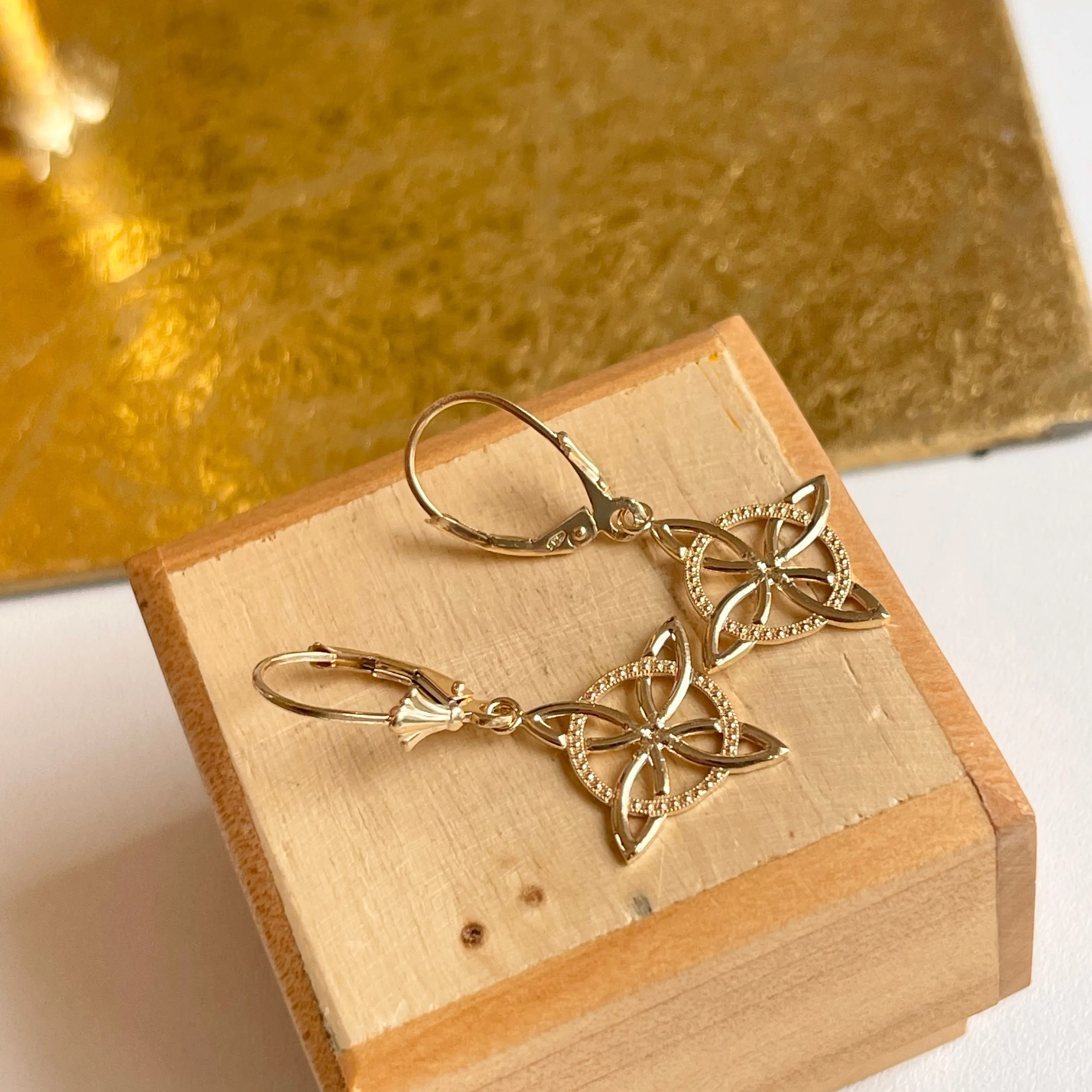 14KT Yellow Gold Celtic Eternity Knot Lever Back Earrings