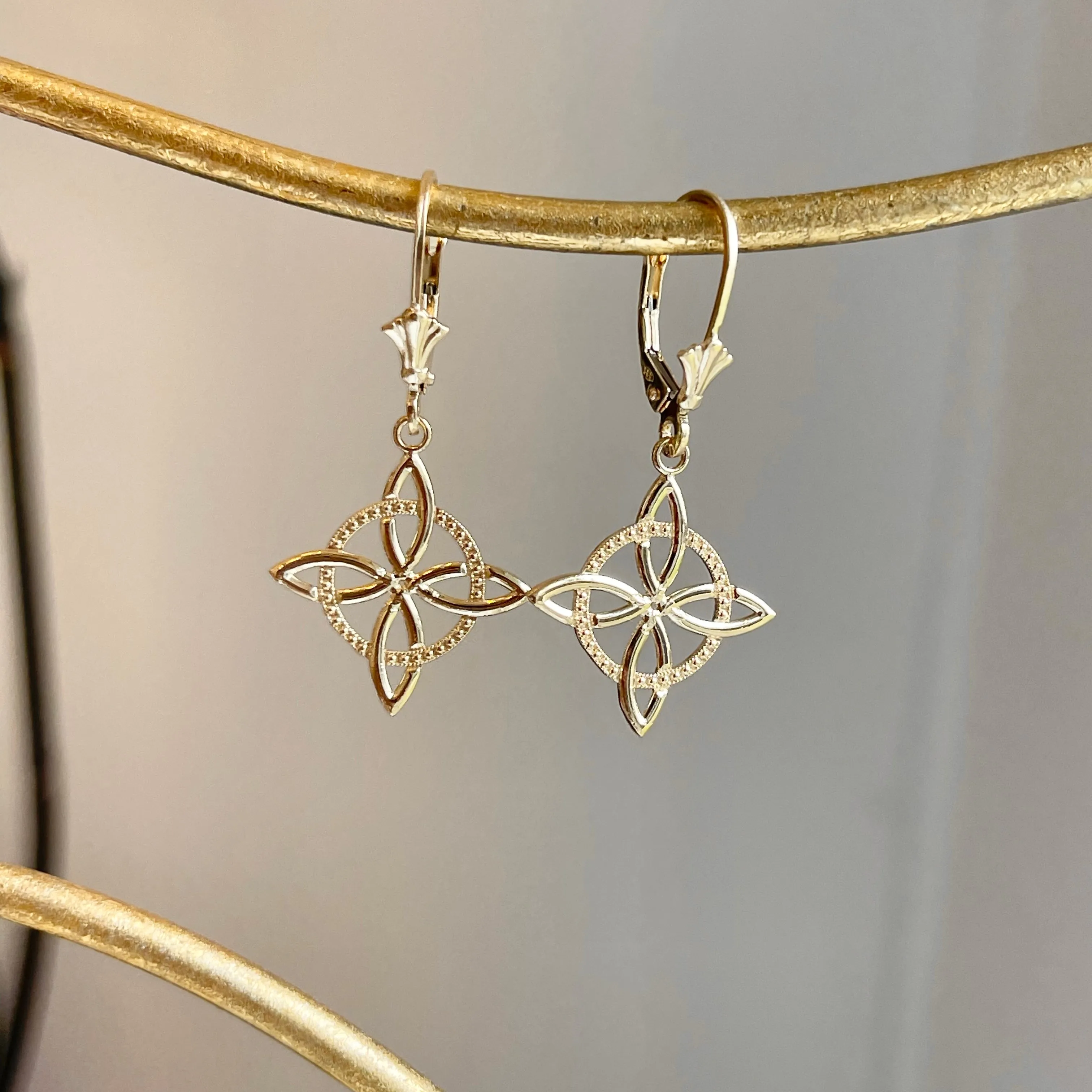 14KT Yellow Gold Celtic Eternity Knot Lever Back Earrings