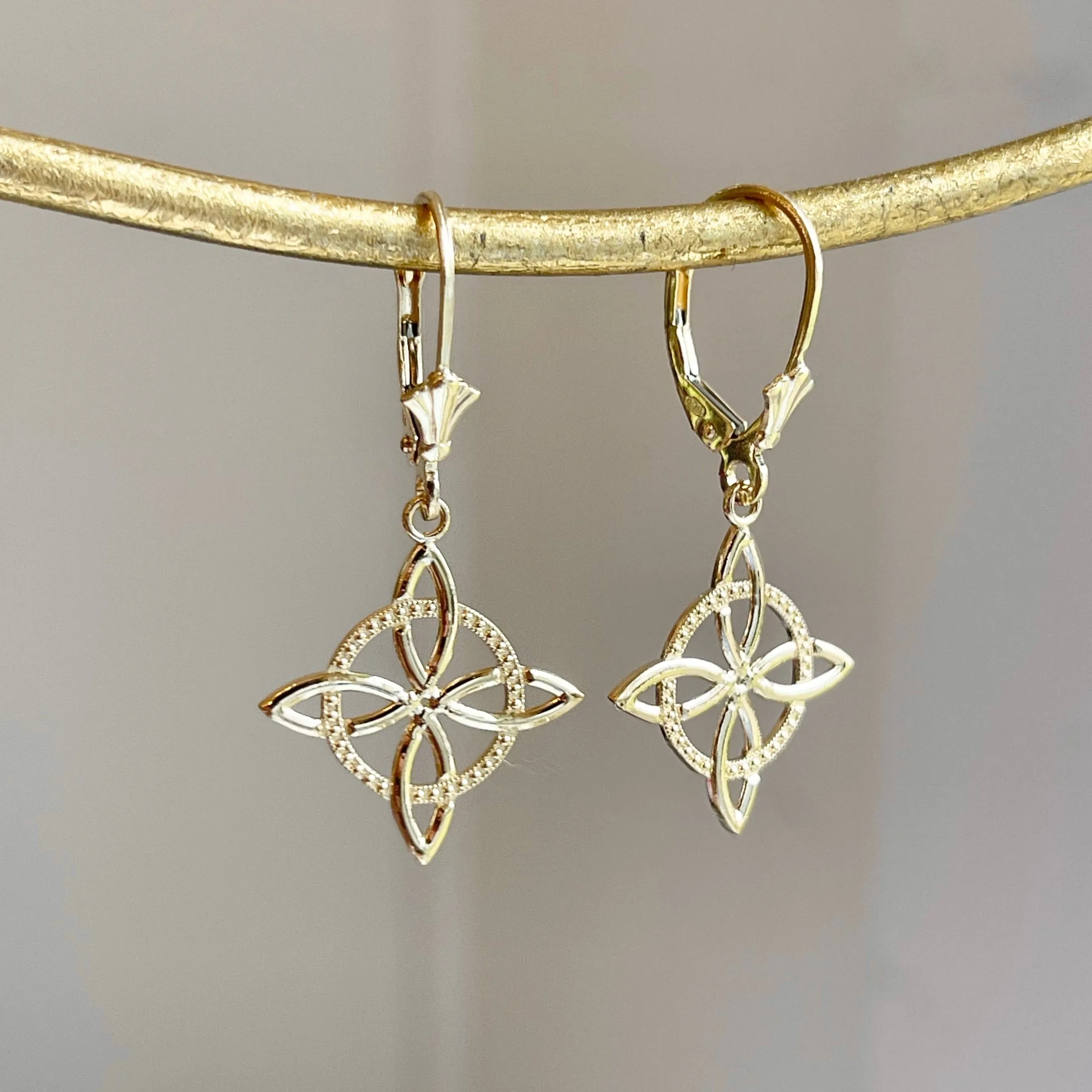 14KT Yellow Gold Celtic Eternity Knot Lever Back Earrings