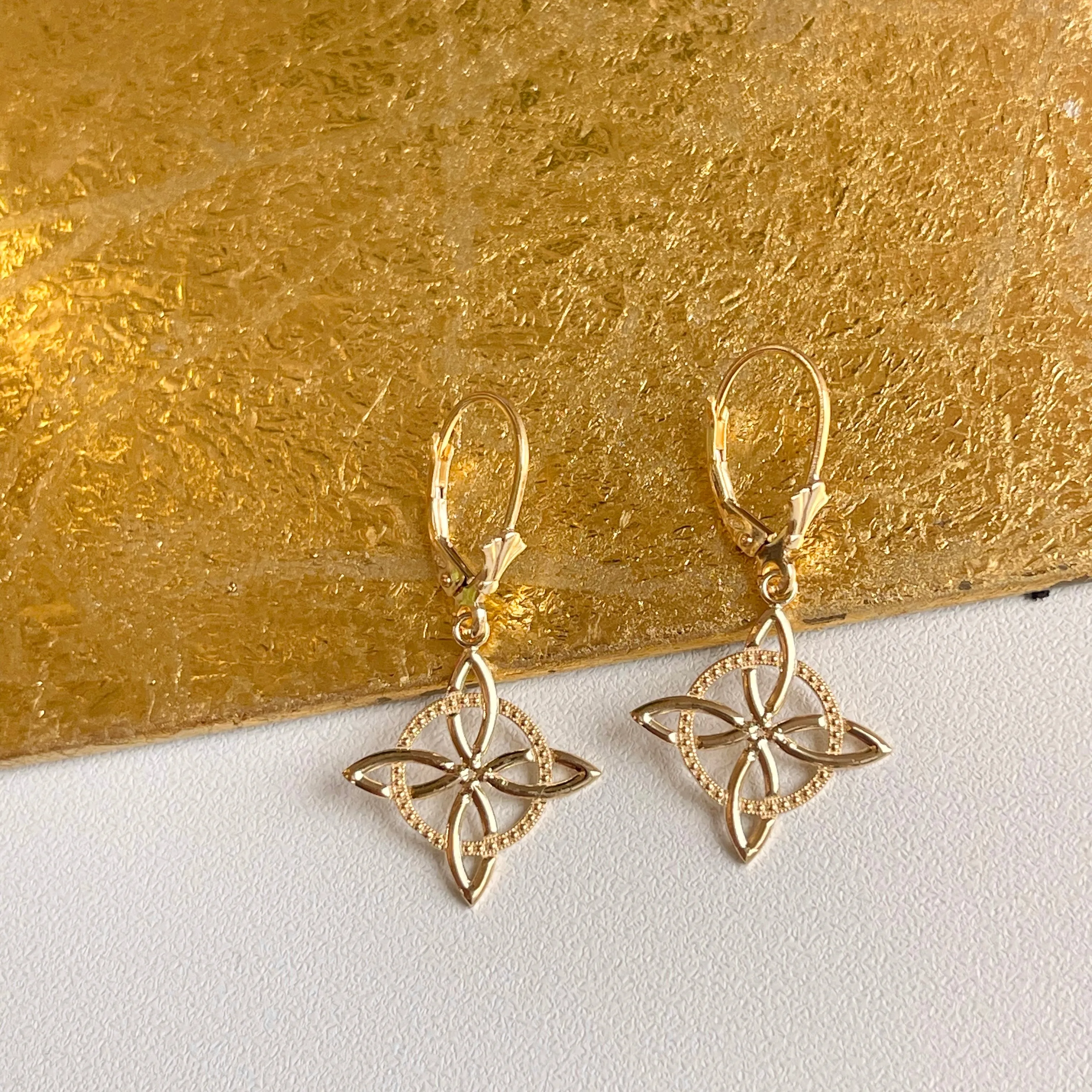 14KT Yellow Gold Celtic Eternity Knot Lever Back Earrings