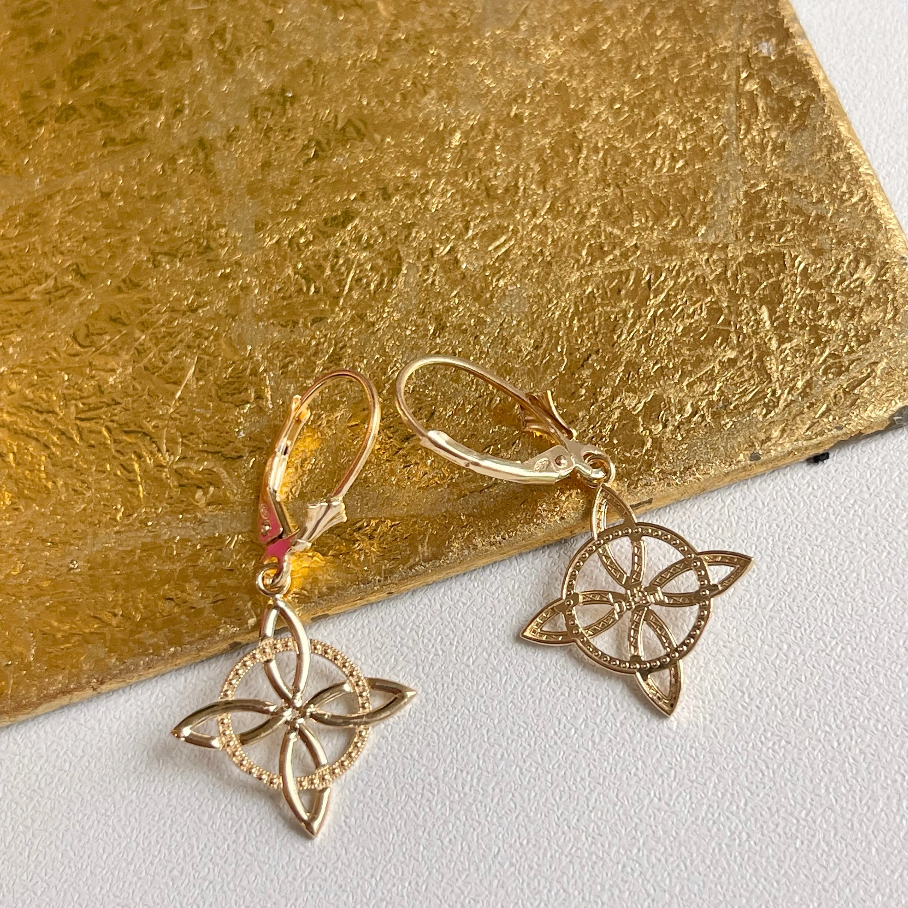 14KT Yellow Gold Celtic Eternity Knot Lever Back Earrings