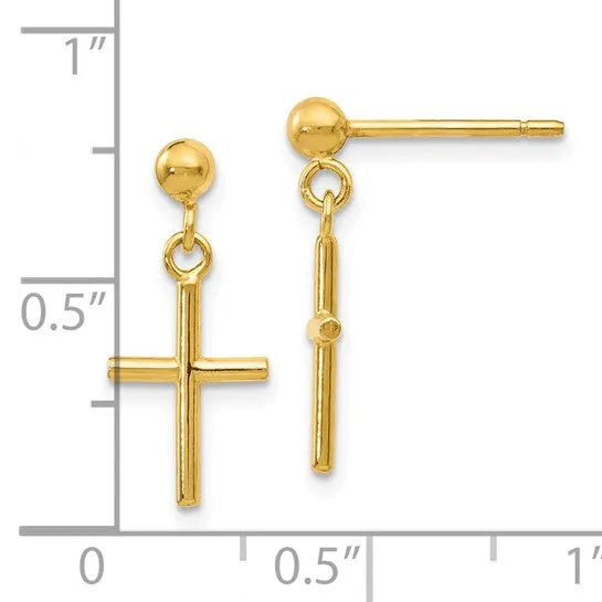 14KT Yellow Gold Cross Post Dangle Earrings
