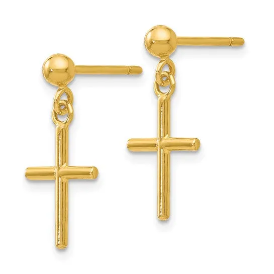 14KT Yellow Gold Cross Post Dangle Earrings