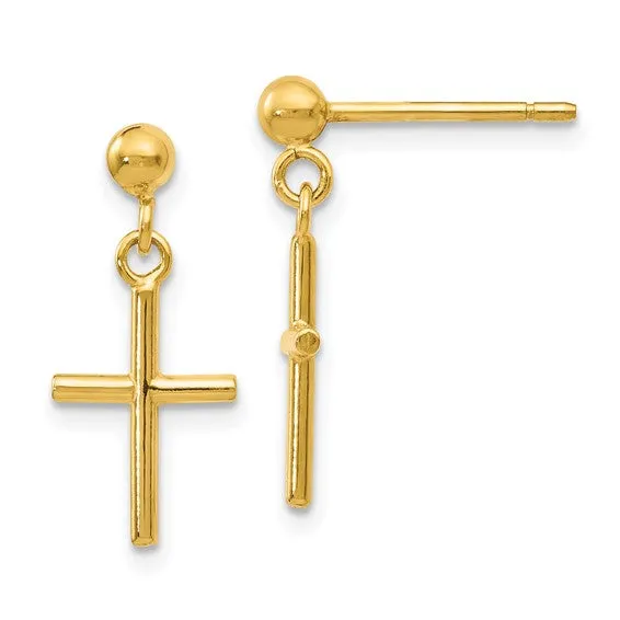 14KT Yellow Gold Cross Post Dangle Earrings