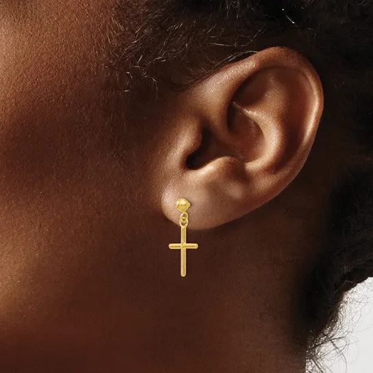 14KT Yellow Gold Cross Post Dangle Earrings