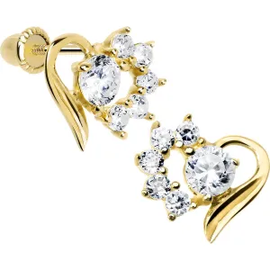 14KT Yellow Gold Open Heart Half CZ Youth Screwback Earrings