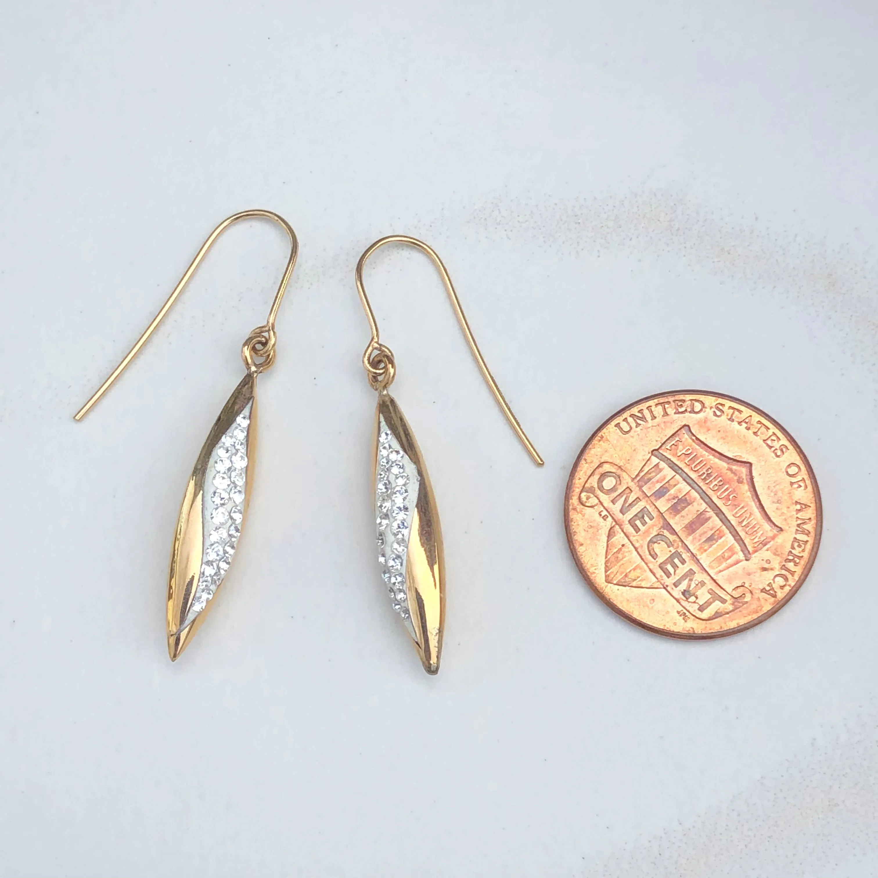 14KT Yellow Gold   White Gold Swarovski Crystal Teardrop Earrings