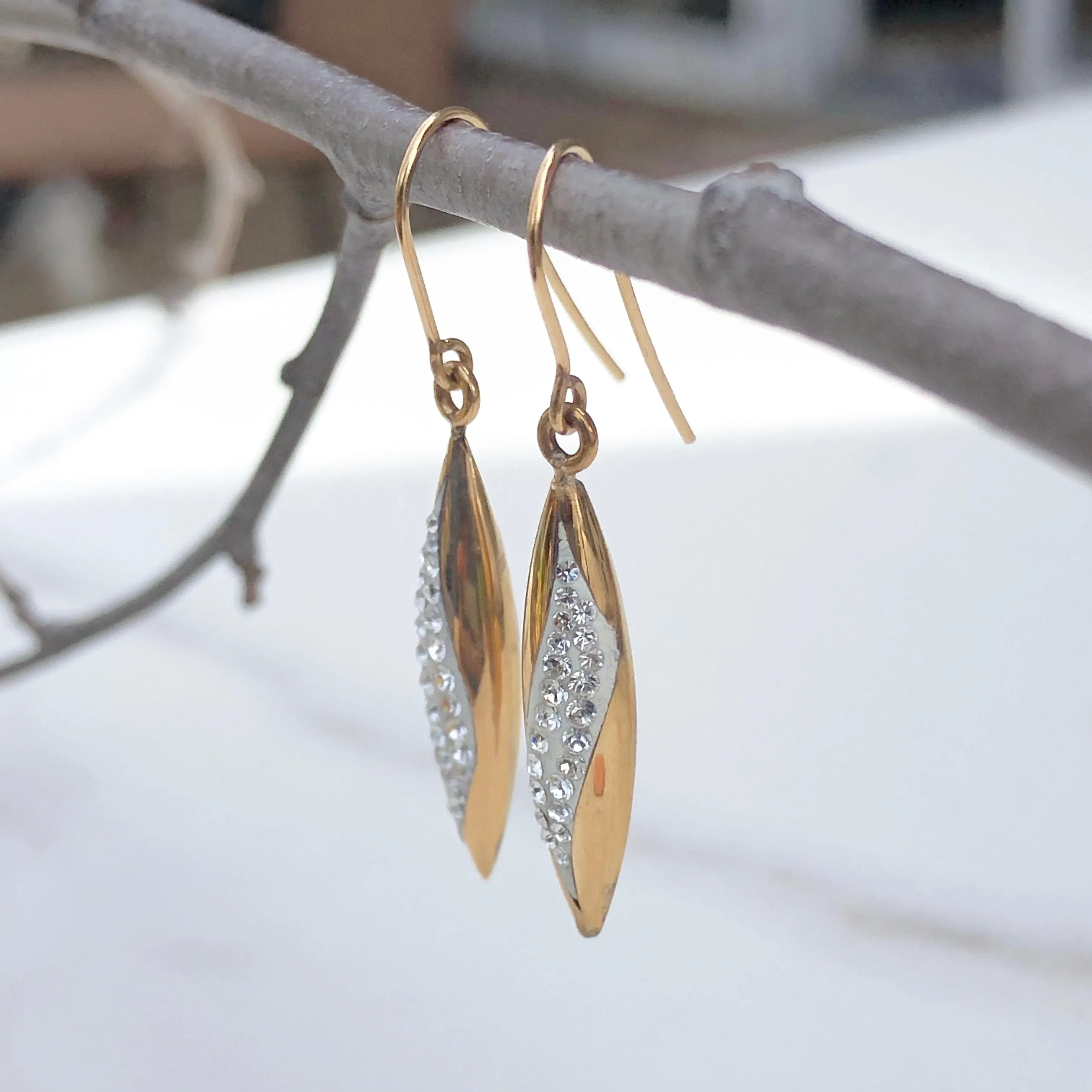 14KT Yellow Gold   White Gold Swarovski Crystal Teardrop Earrings