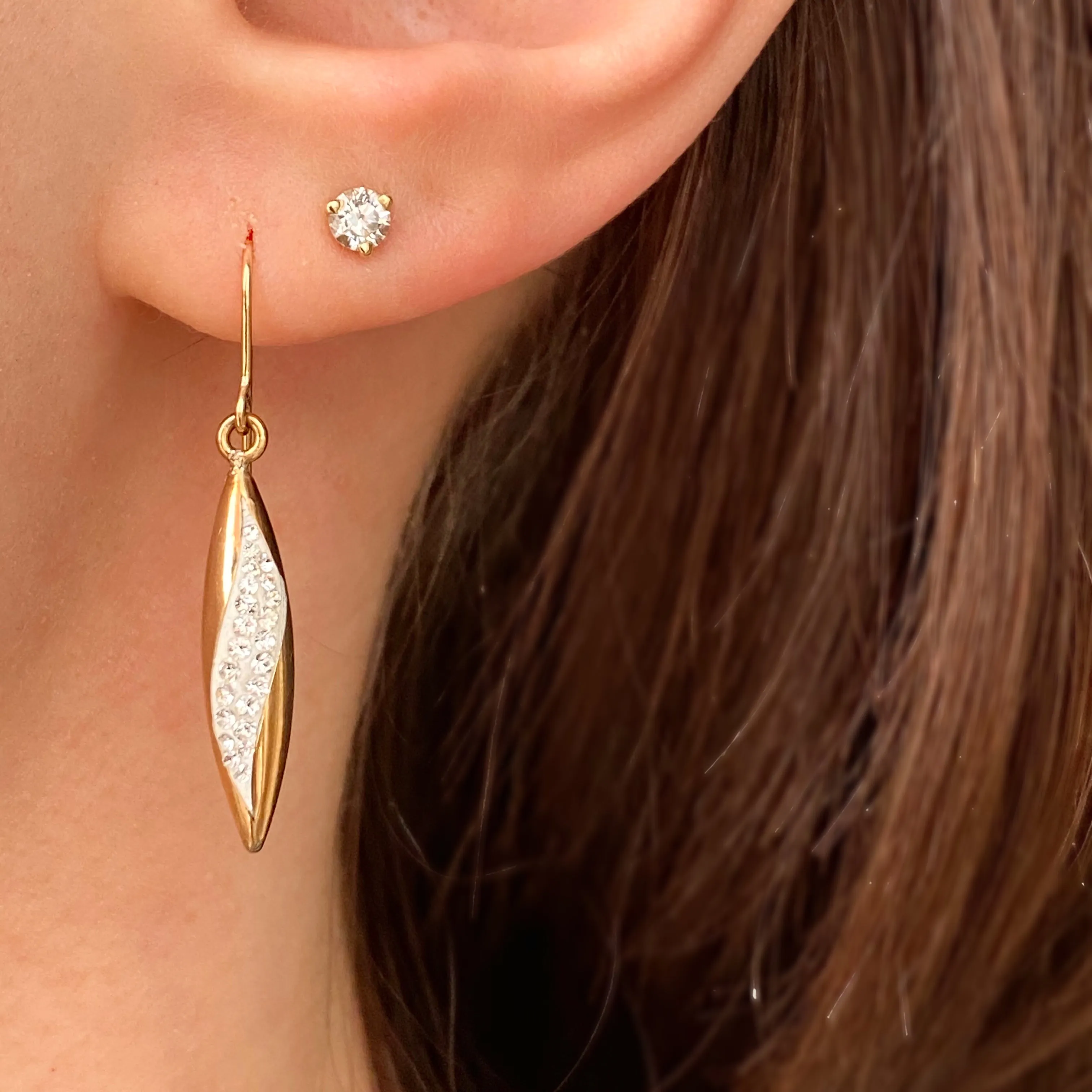 14KT Yellow Gold   White Gold Swarovski Crystal Teardrop Earrings