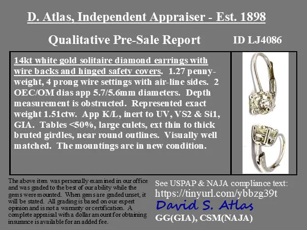 1.51ctw Old European Cut Diamond Earrings