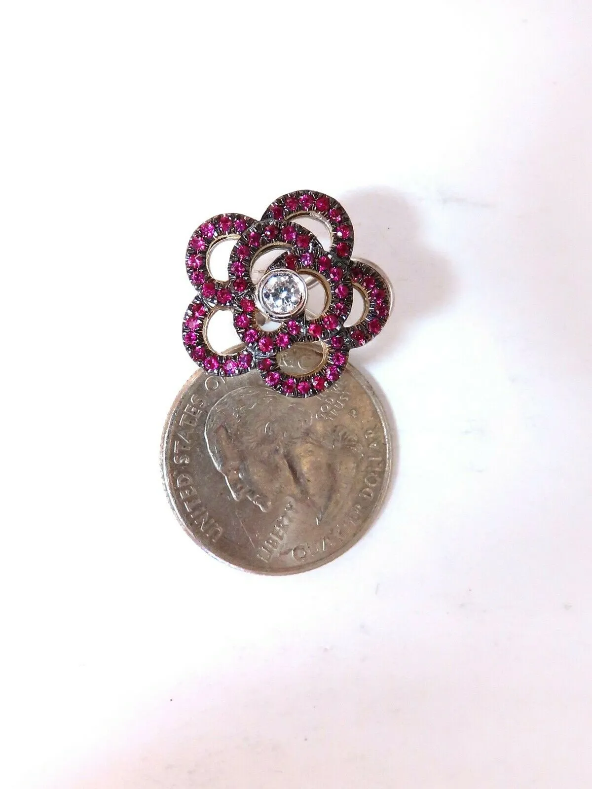 1.58ct Natural Ruby Diamonds Cluster Clip Earrings 14 Karat Gold Flower