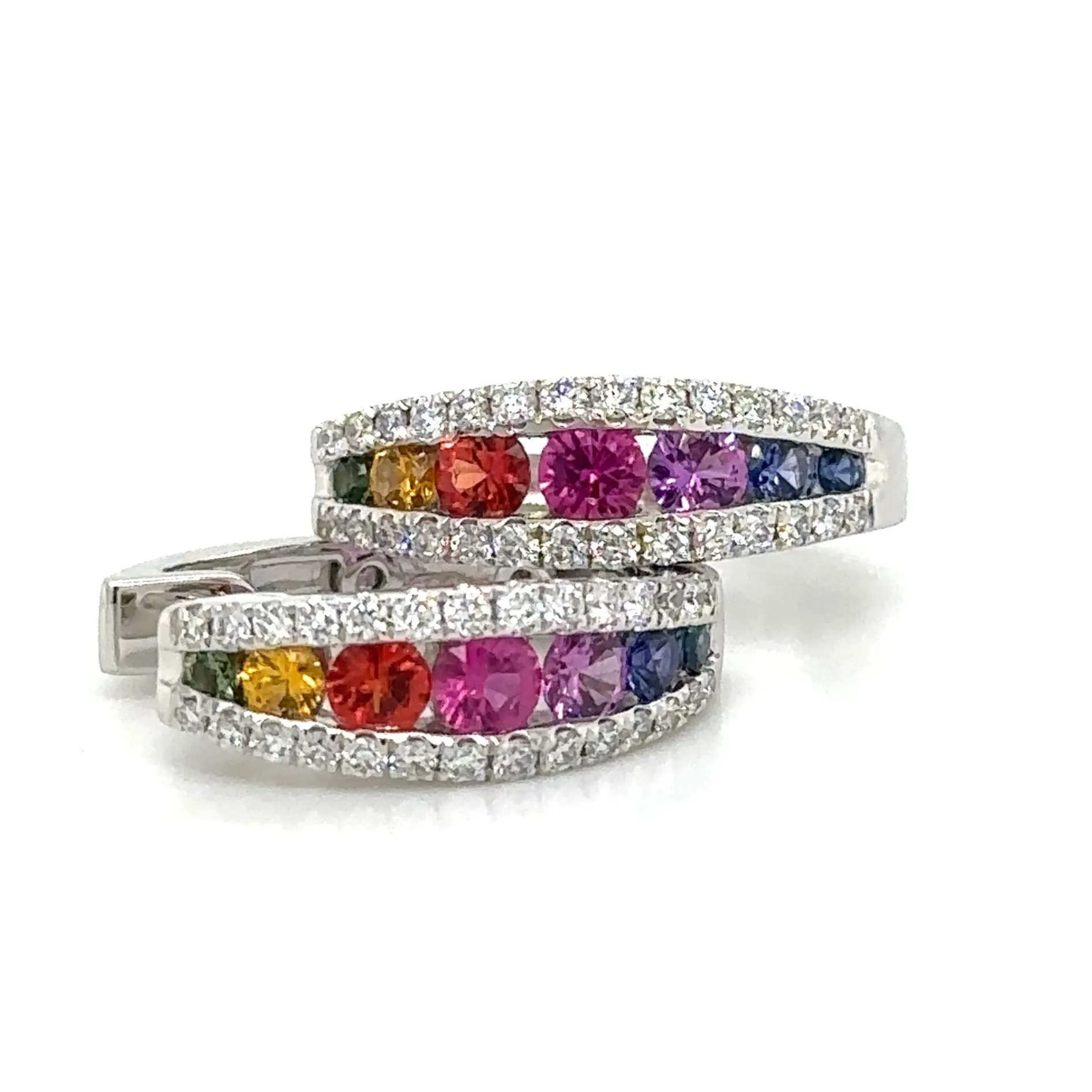 1.59carat Rainbow Sapphire & Diamond Gold Hoop Earrings