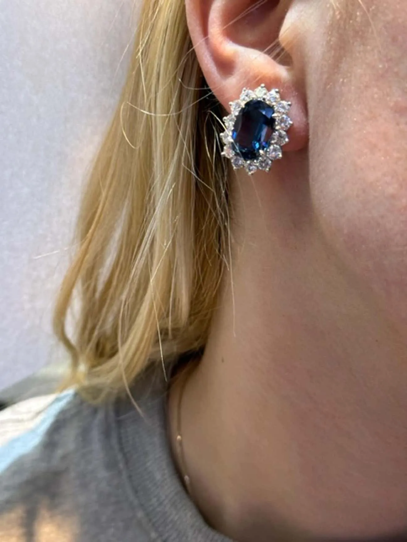 16 Carat Sapphire Diamond Platinum Ear Clips