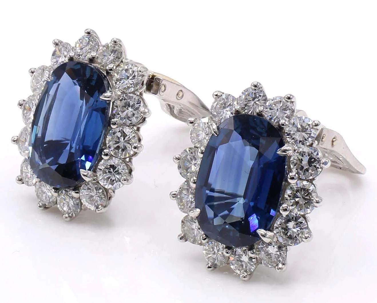 16 Carat Sapphire Diamond Platinum Ear Clips