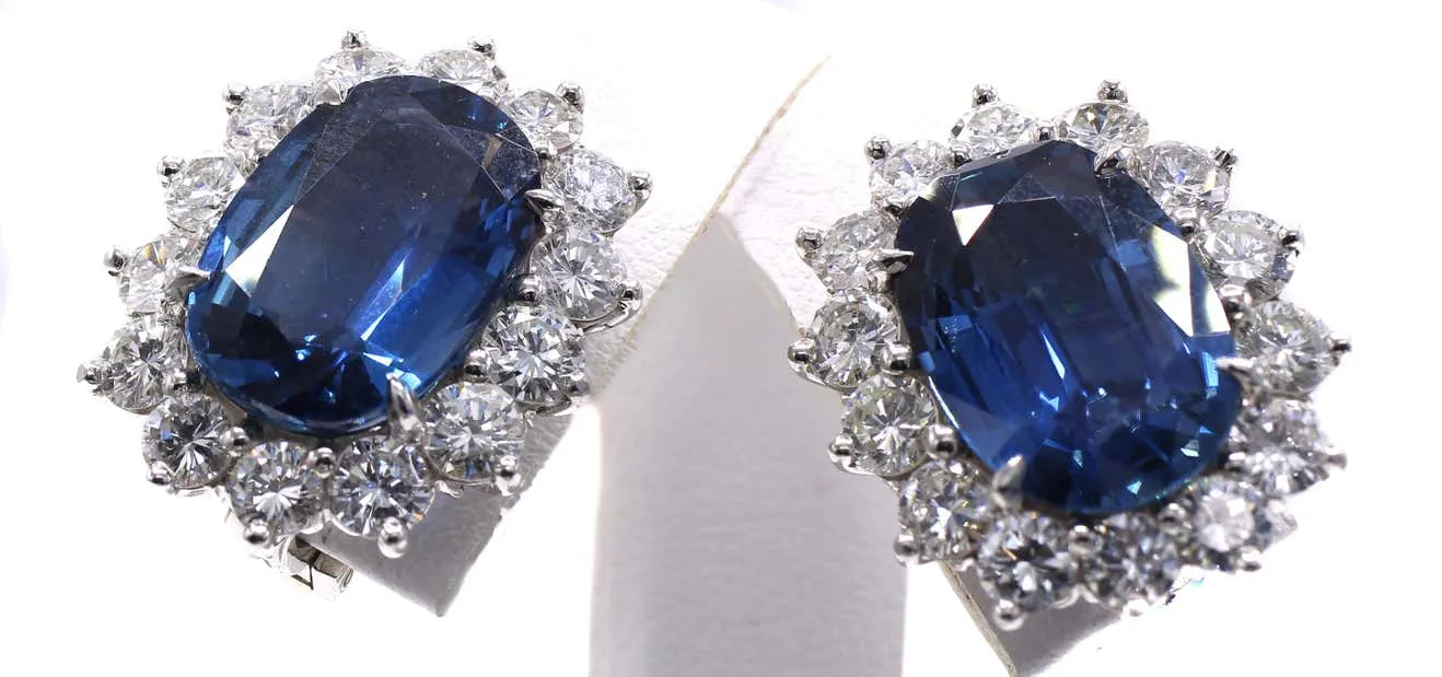 16 Carat Sapphire Diamond Platinum Ear Clips