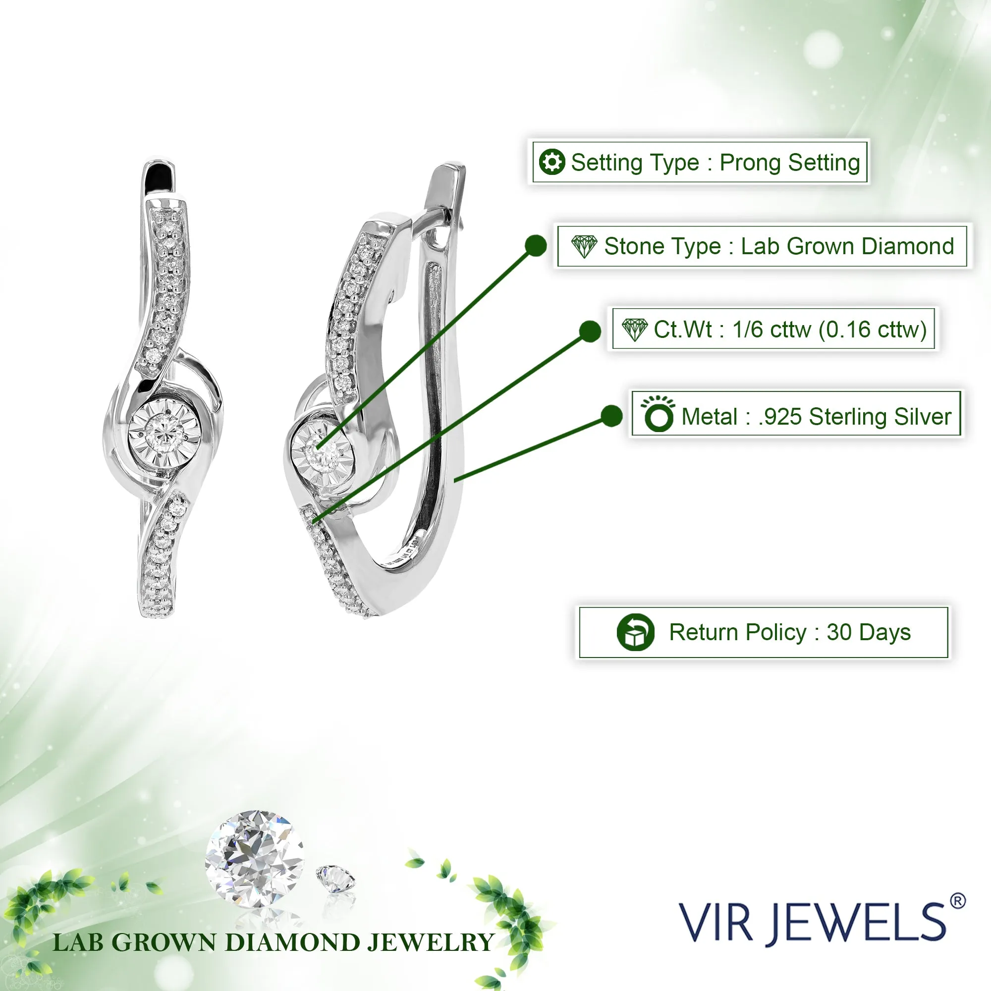1/6 cttw Lab Grown Diamond Hoop Earrings in Sterling Silver