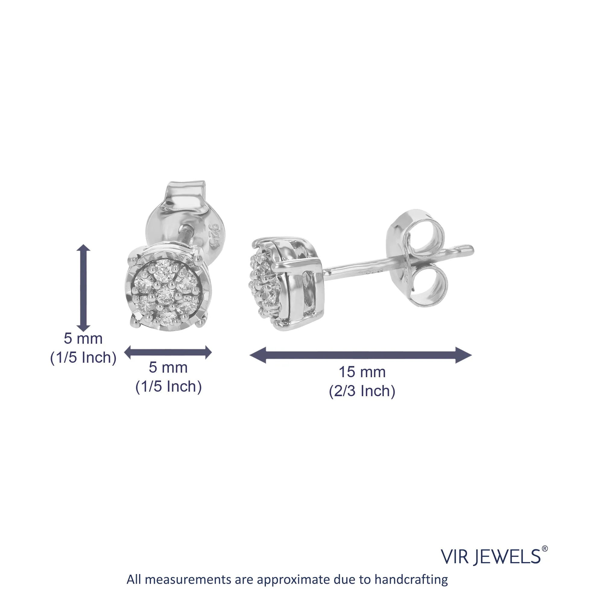 1/6 cttw Lab Grown Diamond Round Stud Earrings in Sterling Silver