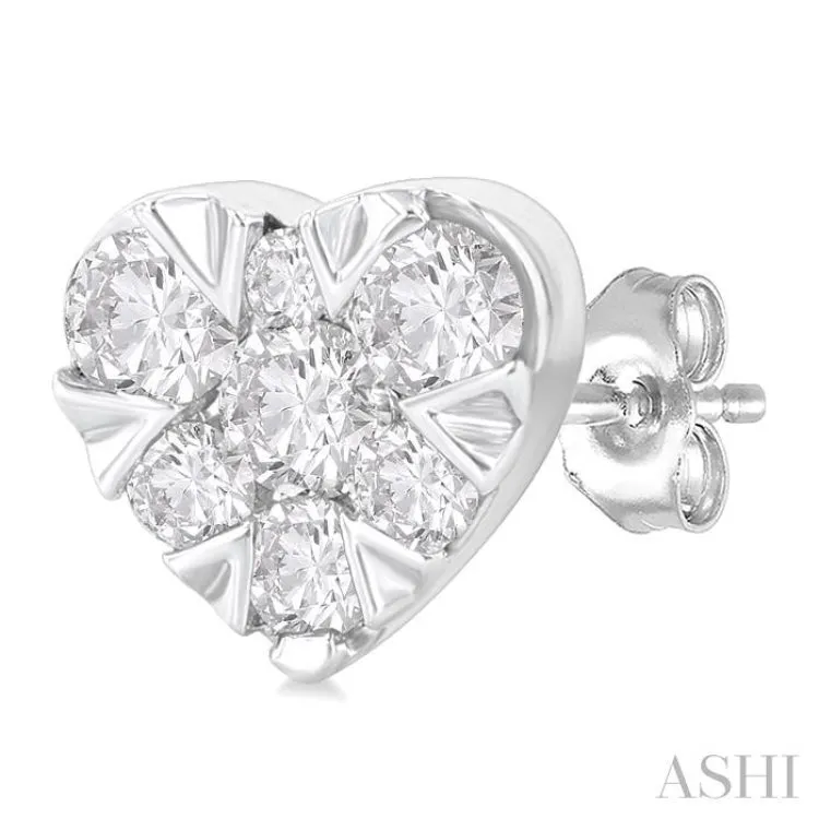 1/6 ctw Lovebright Petite Heart Shape Round Cut Diamond Fashion Stud Earring in 10K White Gold