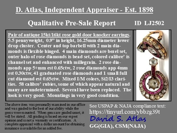 1.60ctw Victorian Ruby & Diamond Earrings