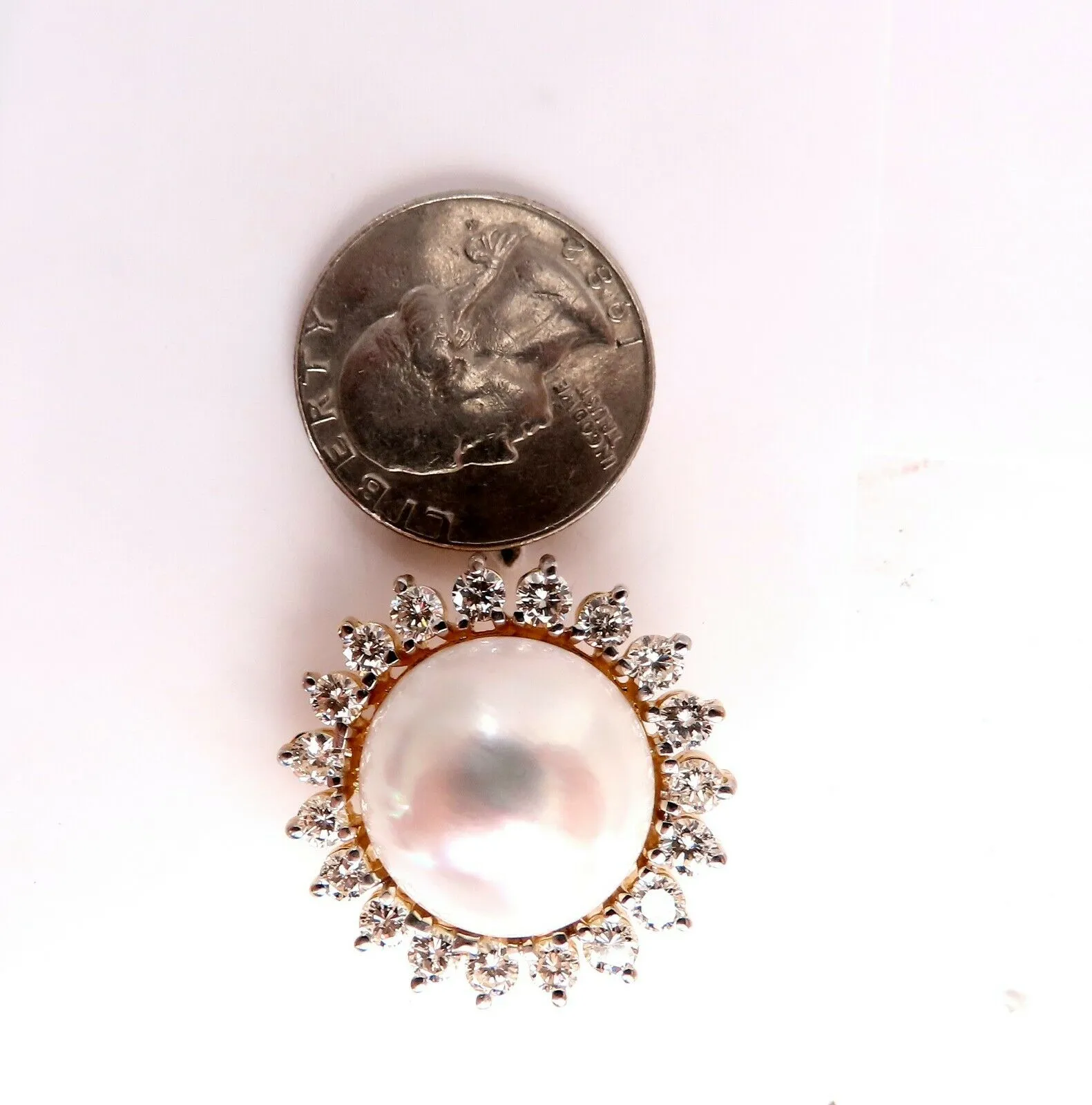 17.8mm Mabe Pearls 4ct Diamonds Clip Earrings 14kt Gold