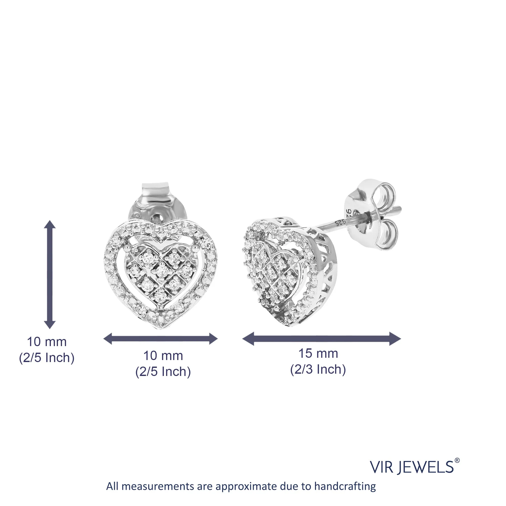 1/8 cttw Lab Grown Diamond Dangle Heart Earrings in Sterling Silver