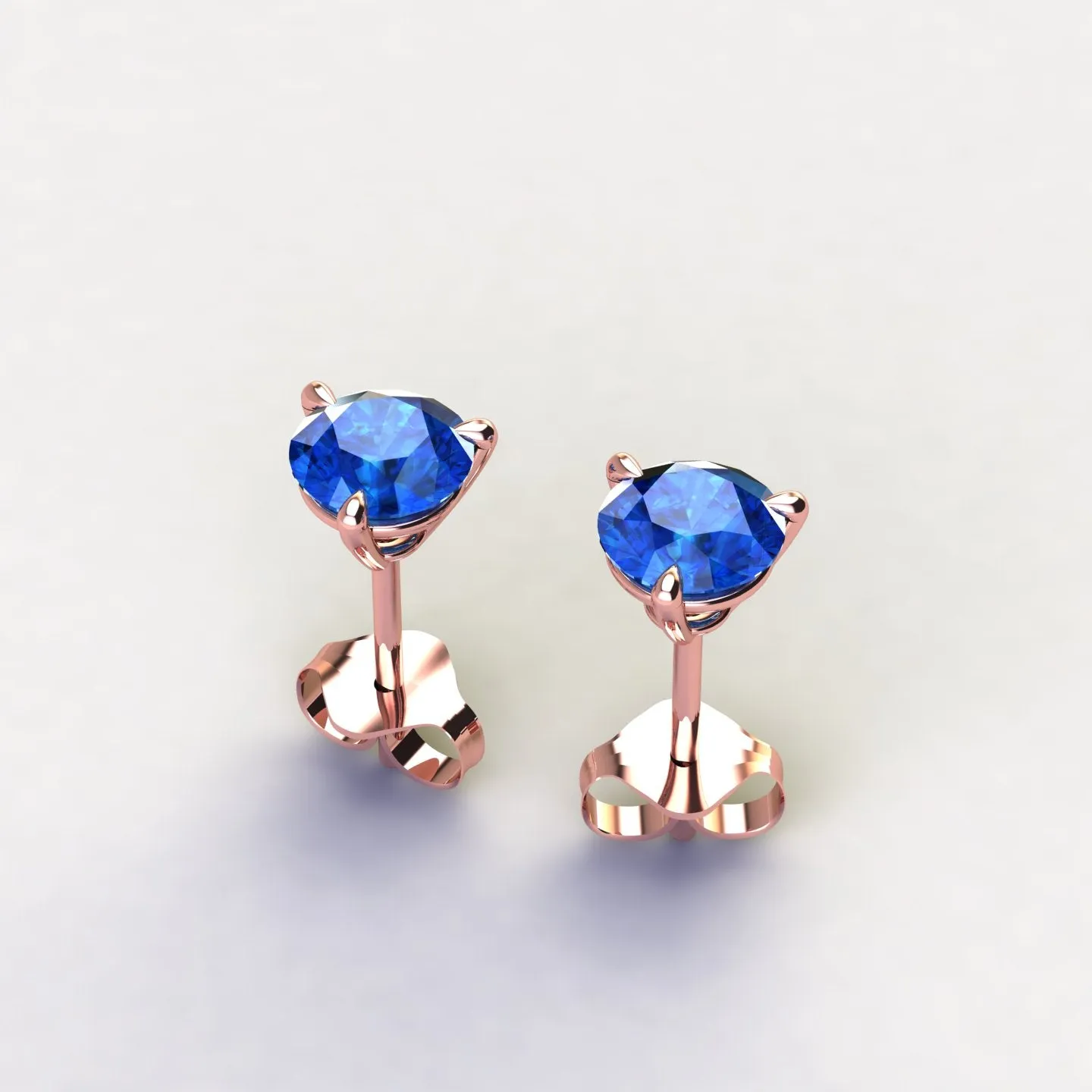 1.80 Carat Blue Sapphires Martini Ear Studs 18K Rose Gold