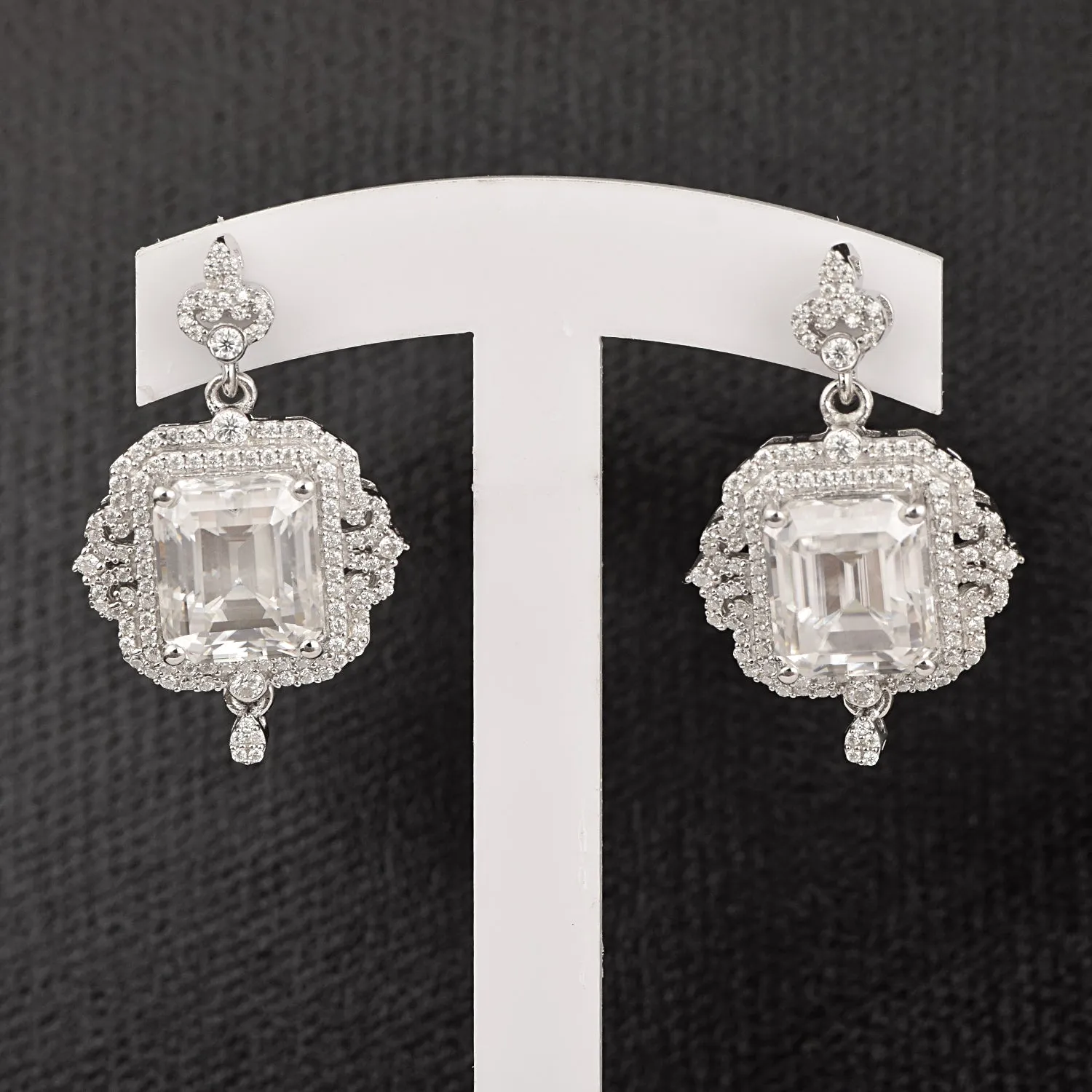 18.40Ctw Octagon Shape Moissanite 925 Sterling Silver Double Halo Bridal Earrings