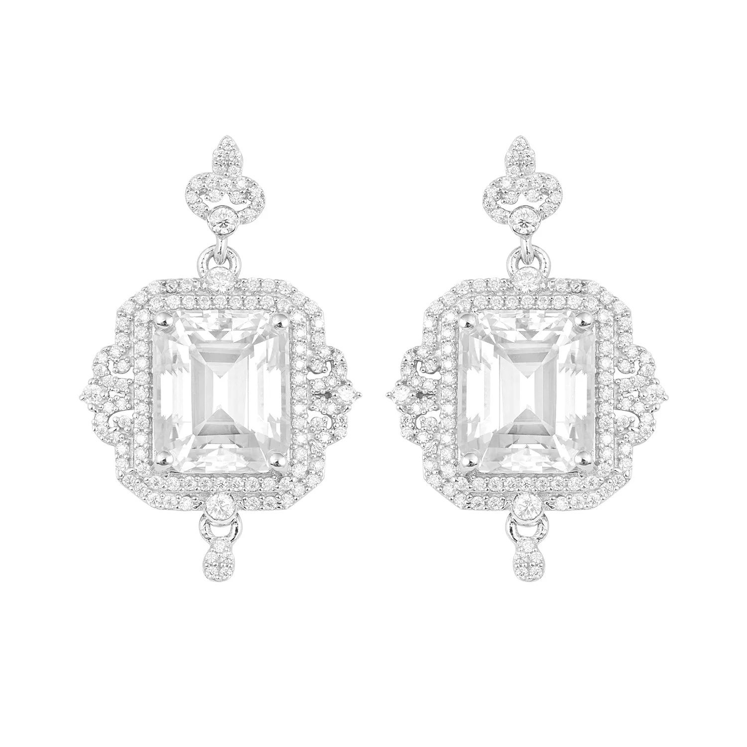 18.40Ctw Octagon Shape Moissanite 925 Sterling Silver Double Halo Bridal Earrings