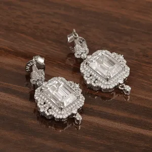 18.40Ctw Octagon Shape Moissanite 925 Sterling Silver Double Halo Bridal Earrings