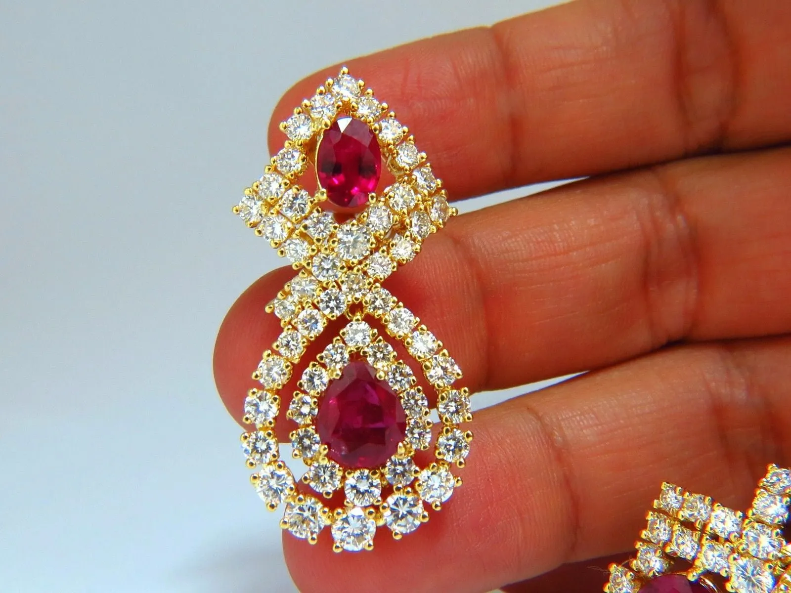 18.96ct GIA Certified natural red ruby diamond dangle earrings 18kt