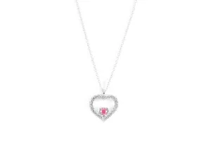 18ct White Gold, Ruby & Diamond Open Heart Pendant Necklace