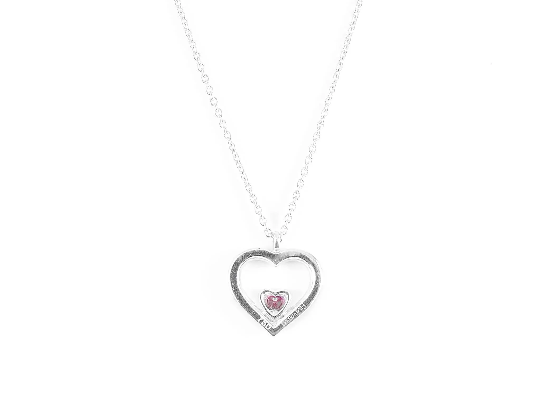 18ct White Gold, Ruby & Diamond Open Heart Pendant Necklace