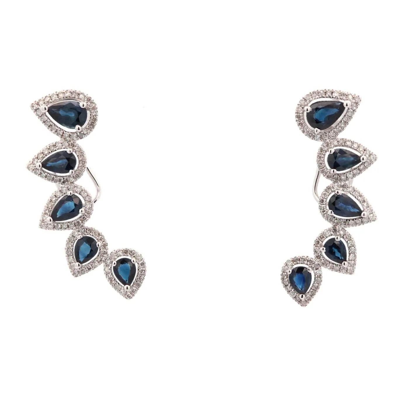 18K Diamond And Sapphire Halo Climber Earrings