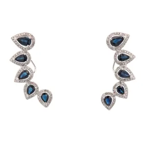 18K Diamond And Sapphire Halo Climber Earrings