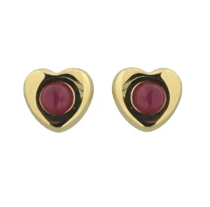 18k Gold Cabuchon Red Ruby Center Heart Screwback Earring