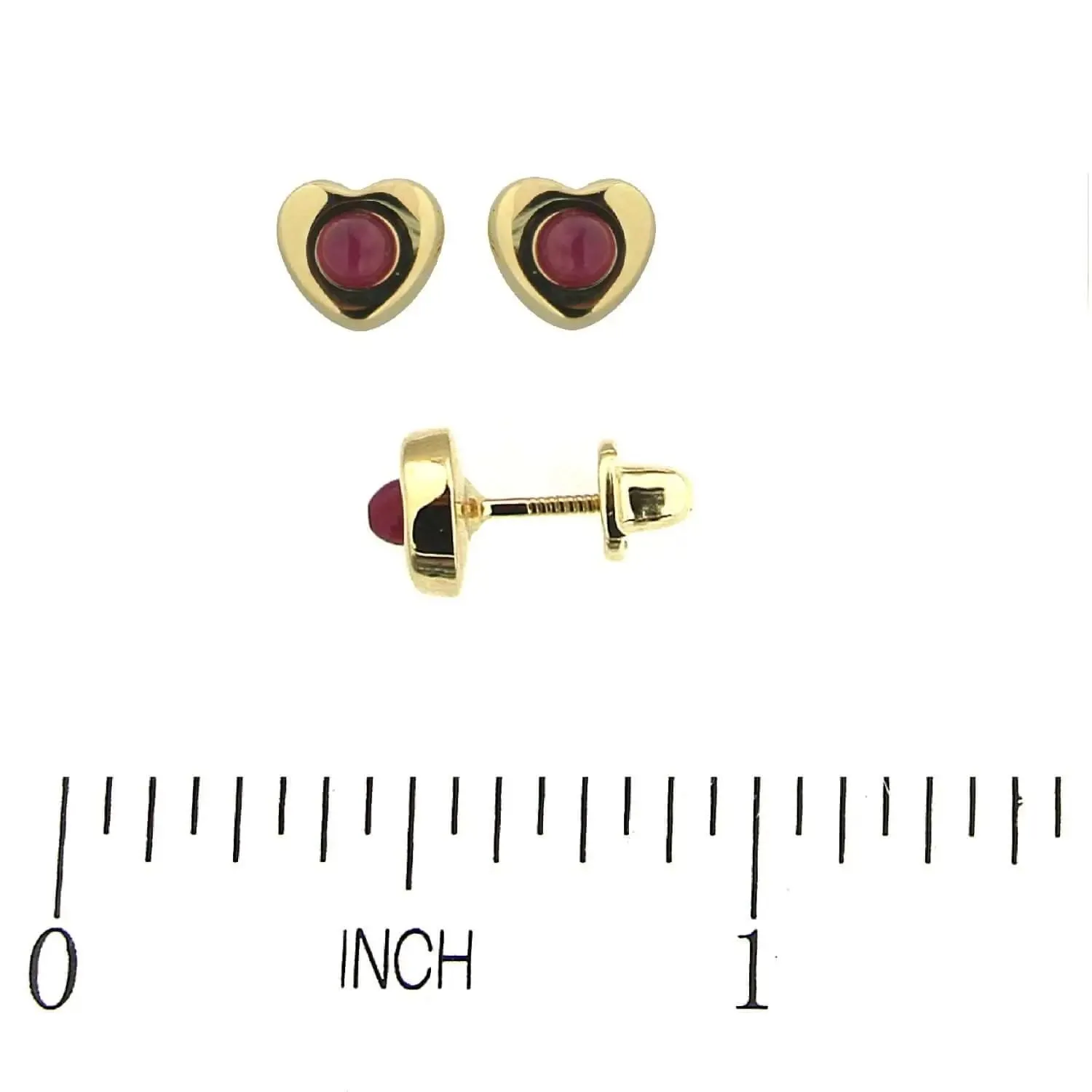 18k Gold Cabuchon Red Ruby Center Heart Screwback Earring