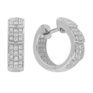18k Solid White Gold Diamond Huggie Earrings 1.01 Ctw