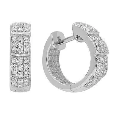 18k Solid White Gold Diamond Huggie Earrings 1.01 Ctw