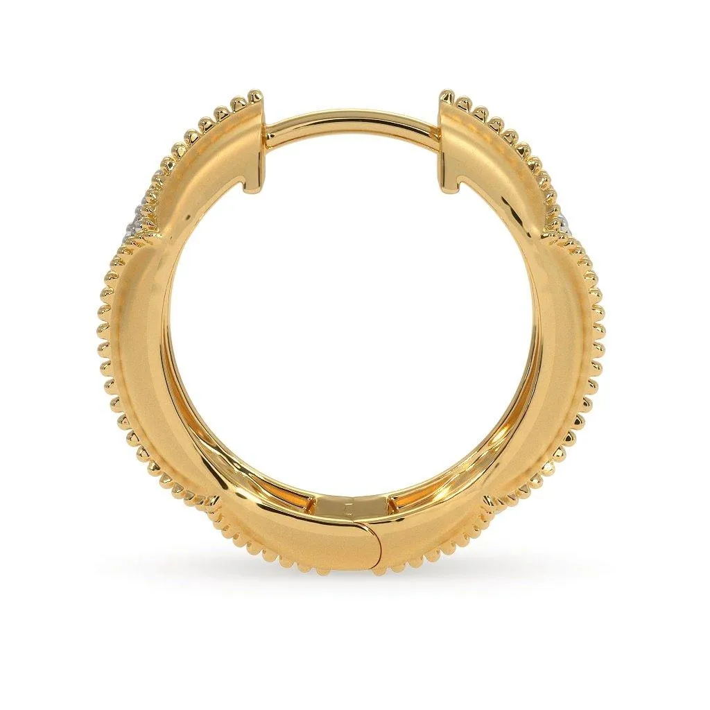 18k Solid Yellow Gold Handmade Diamond Hoop Earrings, Hoop Earrings, Gold Earrings, Diamond Earrings