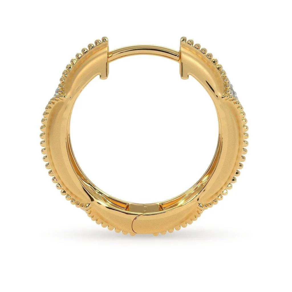 18k Solid Yellow Gold Handmade Diamond Hoop Earrings, Hoop Earrings, Gold Earrings, Diamond Earrings