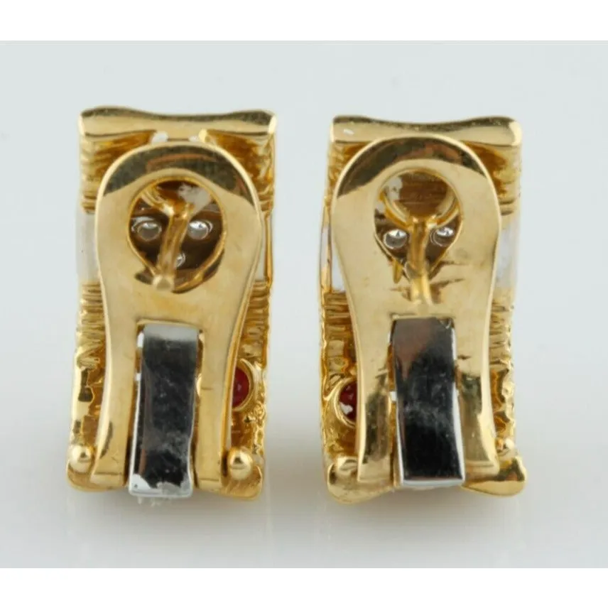 18k Two-Tone Gold Textured Huggie Earrings w/ Diamond Band Gorgeous!