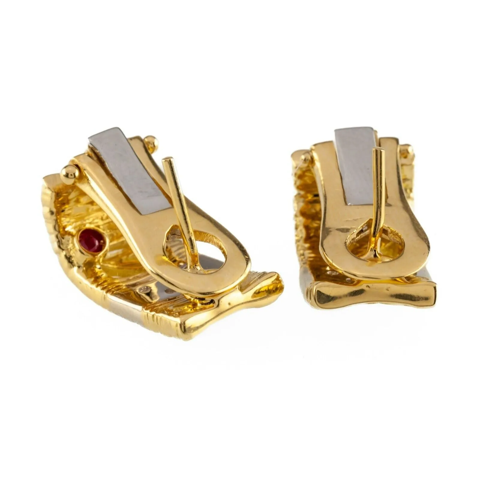 18k Two-Tone Gold Textured Huggie Earrings w/ Diamond Band Gorgeous!