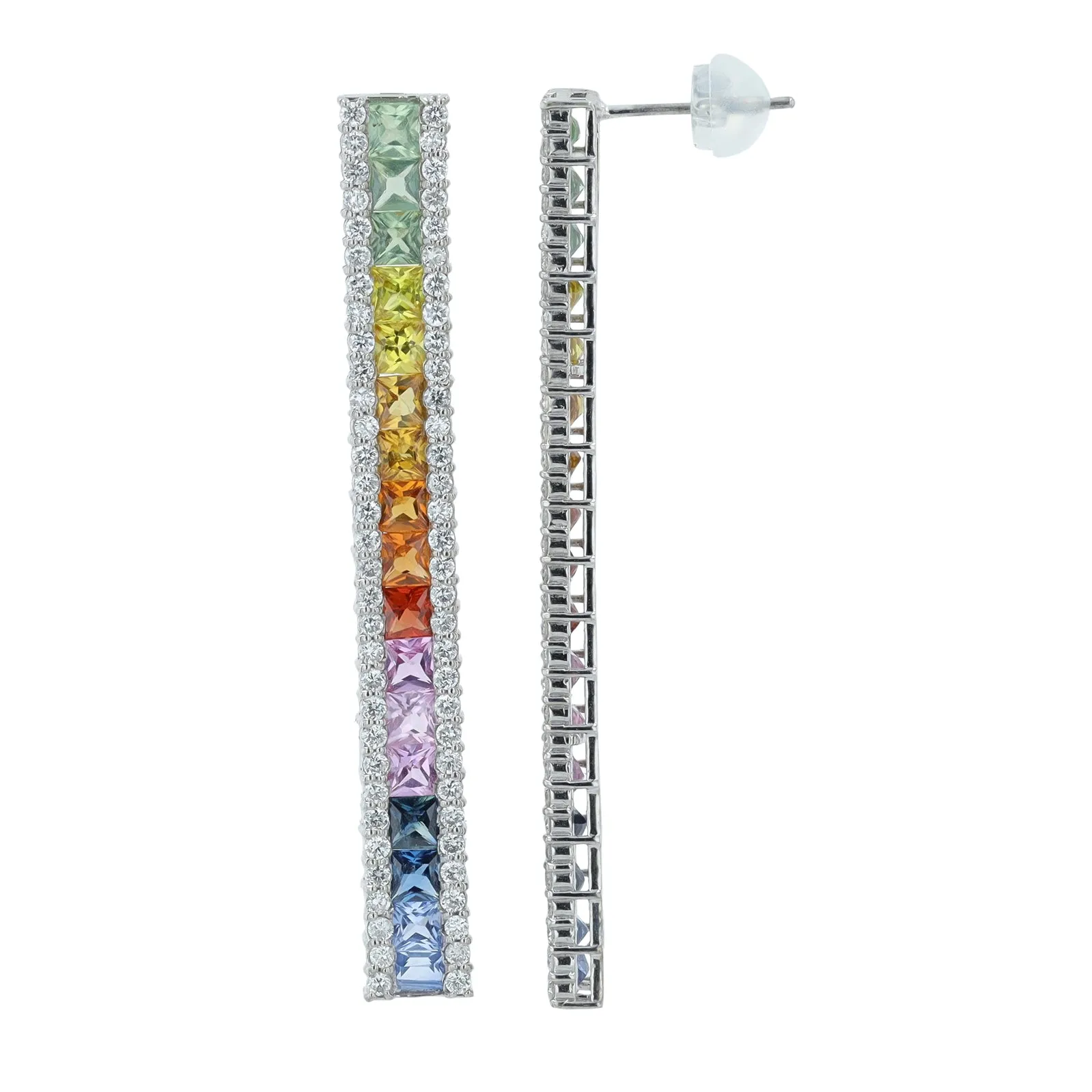 18K WG 2.50 CTW Multi Sapphire Drop Earrings