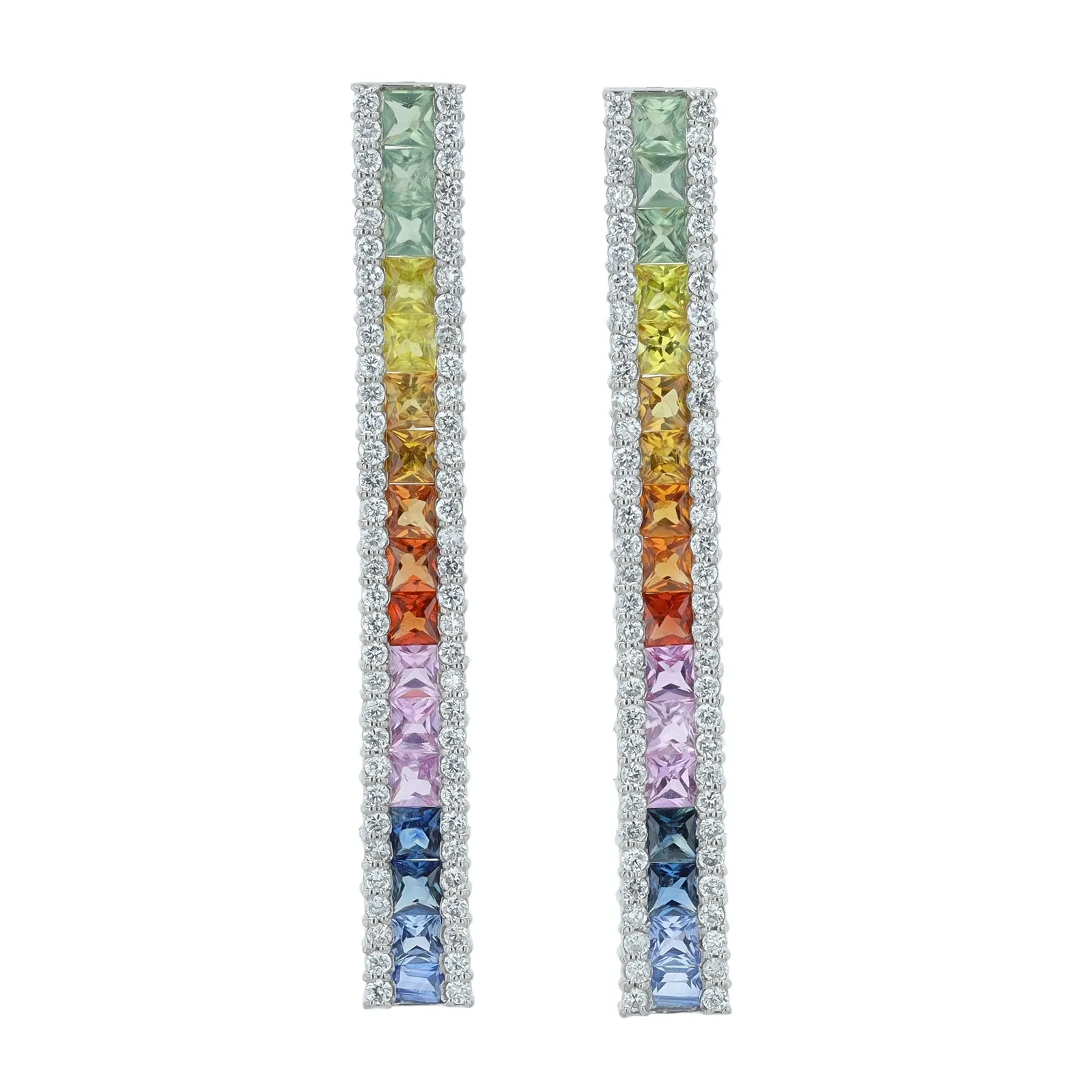 18K WG 2.50 CTW Multi Sapphire Drop Earrings