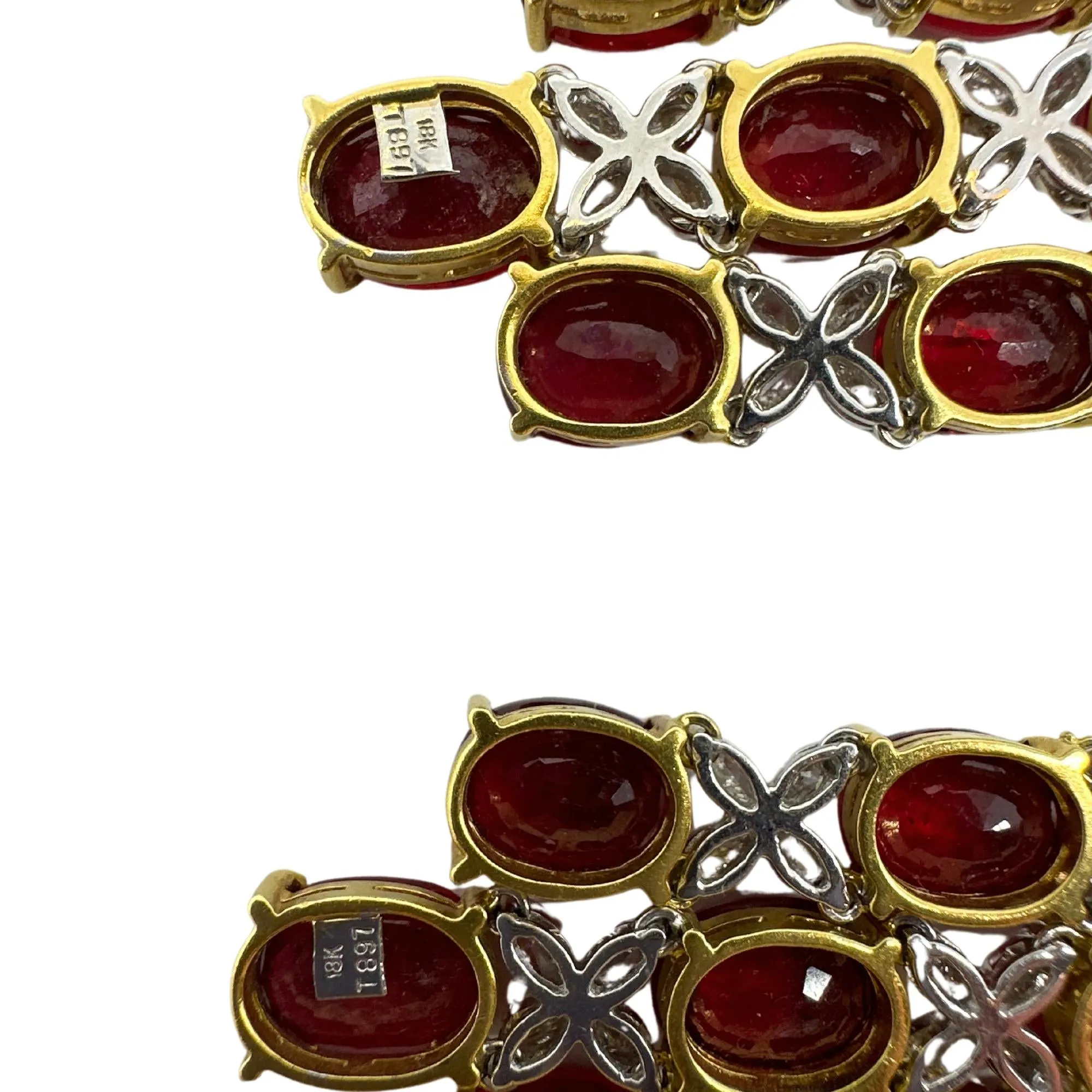 18k White Gold Pear and Marquise Cut Diamond and African Ruby Drop Earrings