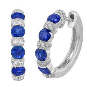 18K White Sapphire and Natural Diamond Hoop Earrings